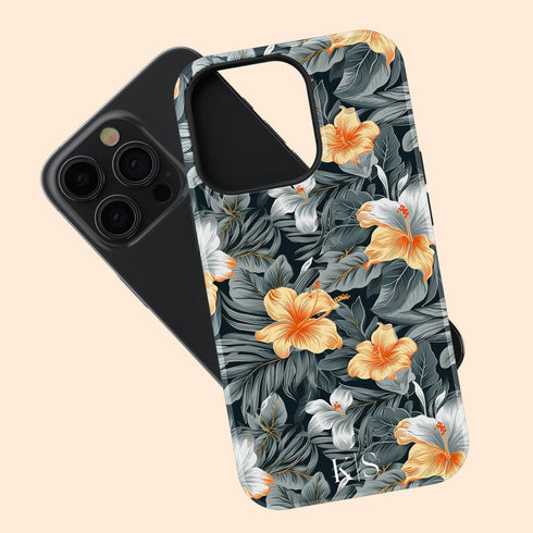 Custom Initials Tropical Hibiscus Flowers iPhone Case